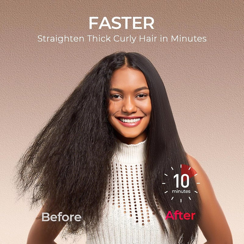 TYMO Hair Straightener Brush - Upgraded Ionic Plus Straightening Brush with Dense Bristles, 16 Temps, Dual Voltage | Ceramic Hot Comb for Women | Flat Iron for Thick Curly Hair, Gold - Image 4